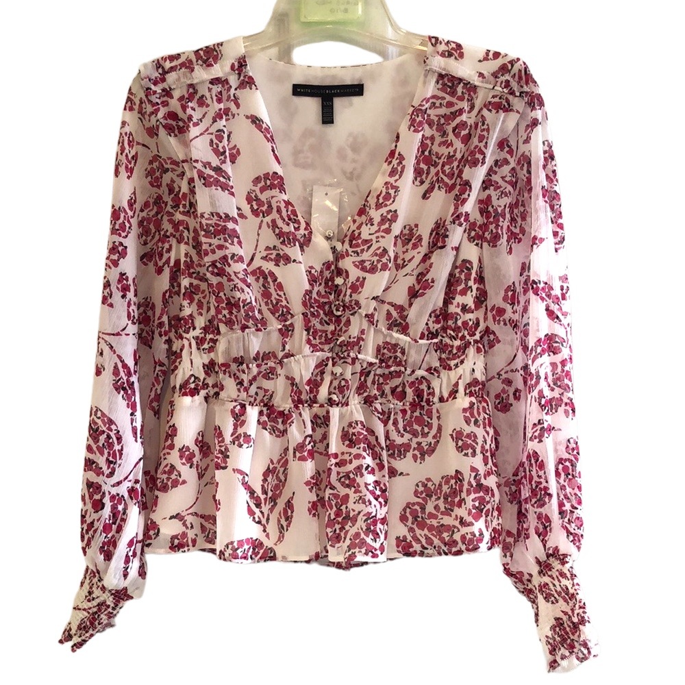 WHITE HOUSE BLACK MARKET ABSTRACT FLORAL PEPLUM BLOUSE SIZE XXS NEW WITH TAGS